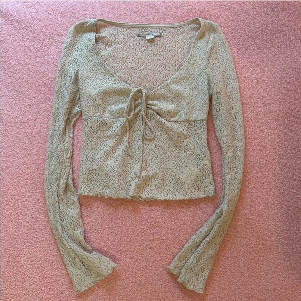 Kimchi Blue Lace Tie-Front Blouse in Cream